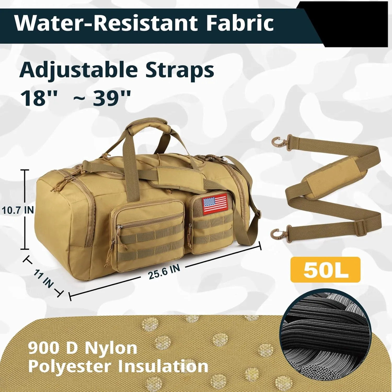 Tactical Gym Bag for Men50L Large 3 in 1 Sports Duffle Bag with Shoes Compartment for Travel,Water Resistant Travel Backpack Weekender Overnight Bag with Wet Pocket for Women