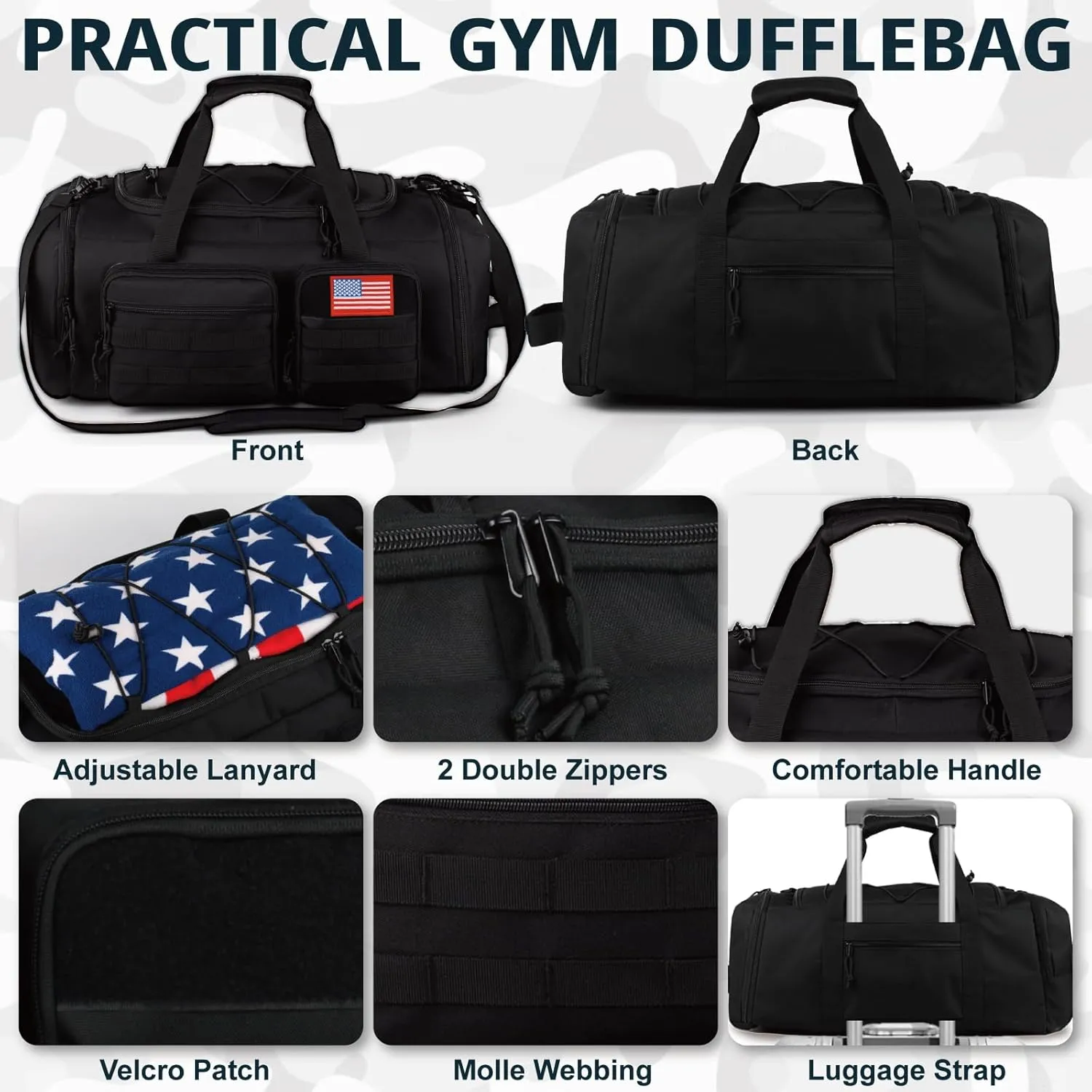 Tactical Gym Bag for Men50L Large 3 in 1 Sports Duffle Bag with Shoes Compartment for Travel,Water Resistant Travel Backpack Weekender Overnight Bag with Wet Pocket for Women