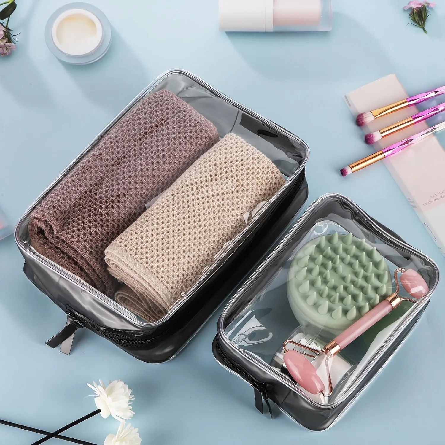 Tbestmax 4 Packs Cosmetic Bags Clear Makeup Bags Portable Travel Toiletry Bags Waterproof Cosmetic Organizer Black(2M   2L)