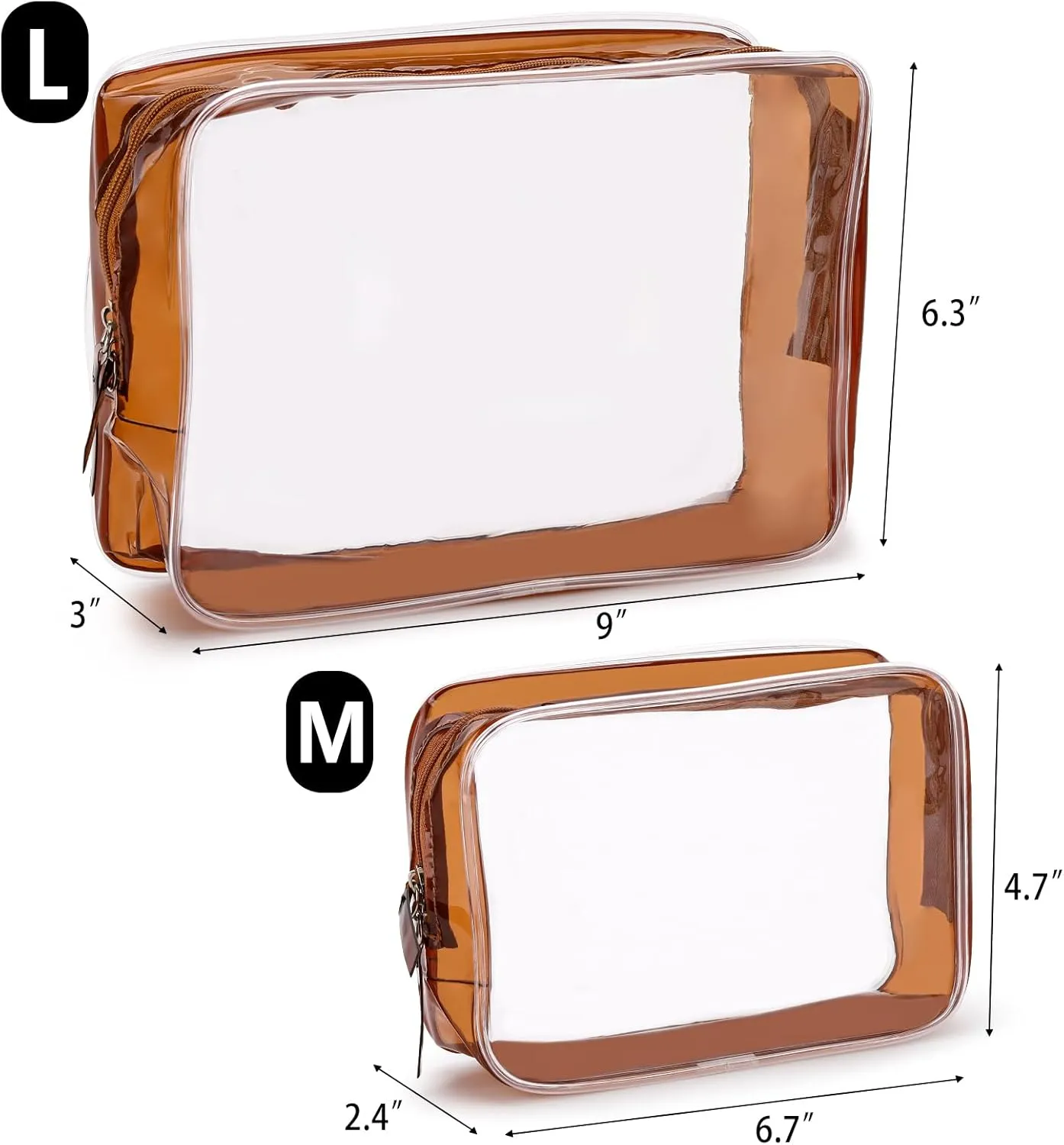 Tbestmax 4 Packs Cosmetic Bags Clear Makeup Bags Portable Travel Toiletry Bags Waterproof Cosmetic Organizer Brown(2M   2L)
