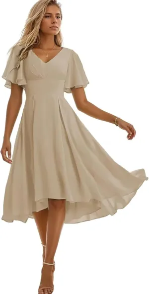 Tea Length Bridesmaid Dresses for Wedding High Low Chiffon Formal Evening Dresses for Women