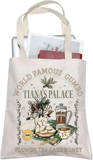 TOBGBE Princess Tiana Flower Tea Cake Honey Tote Bag Frog Gifts For Princess Cartoon Movie Merchandise