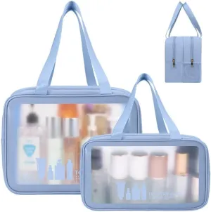 Toiletry Bag for Women Men, Translucent Dry-wet Separation Toiletries Bag Makeup Bag Travel Bag for Toiletries, Cosmetics, Travel Essentials, Toiletry Bags for Women Traveling(Blue)