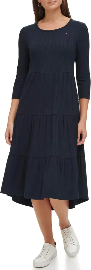 Tommy Hilfiger Women's Tiered Stripe Midi Dress