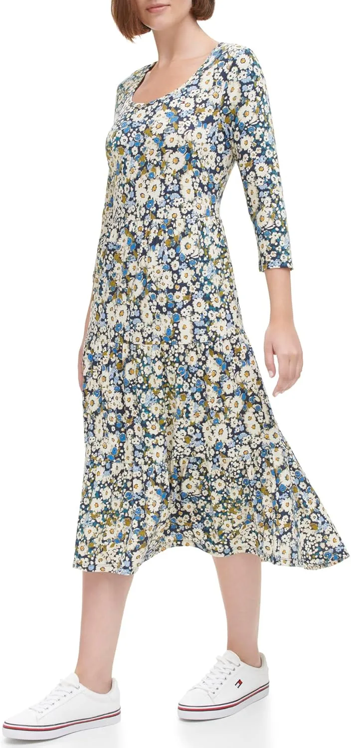 Tommy Hilfiger Women's Tiered Stripe Midi Dress