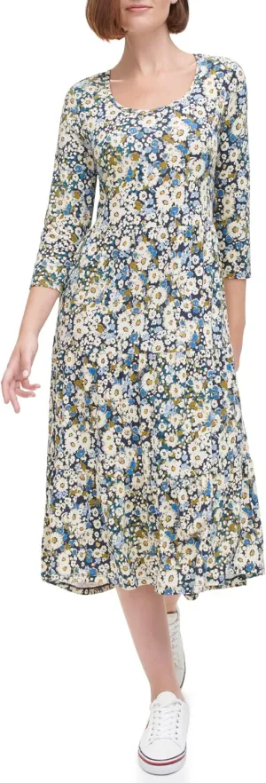 Tommy Hilfiger Women's Tiered Stripe Midi Dress