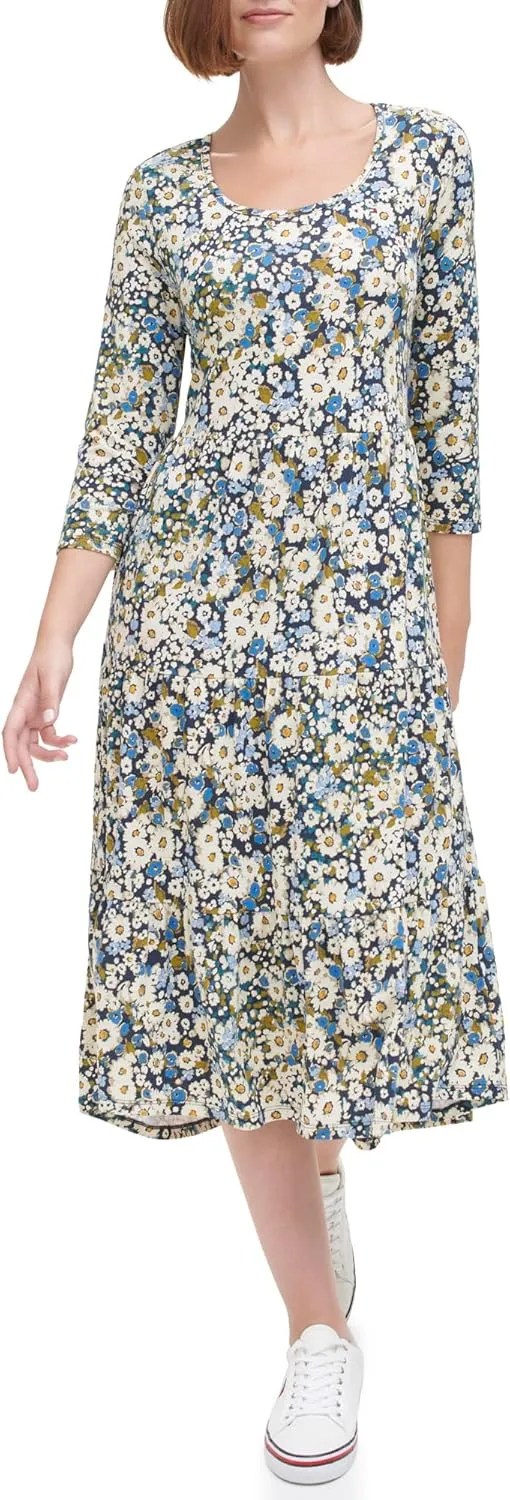 Tommy Hilfiger Women's Tiered Stripe Midi Dress