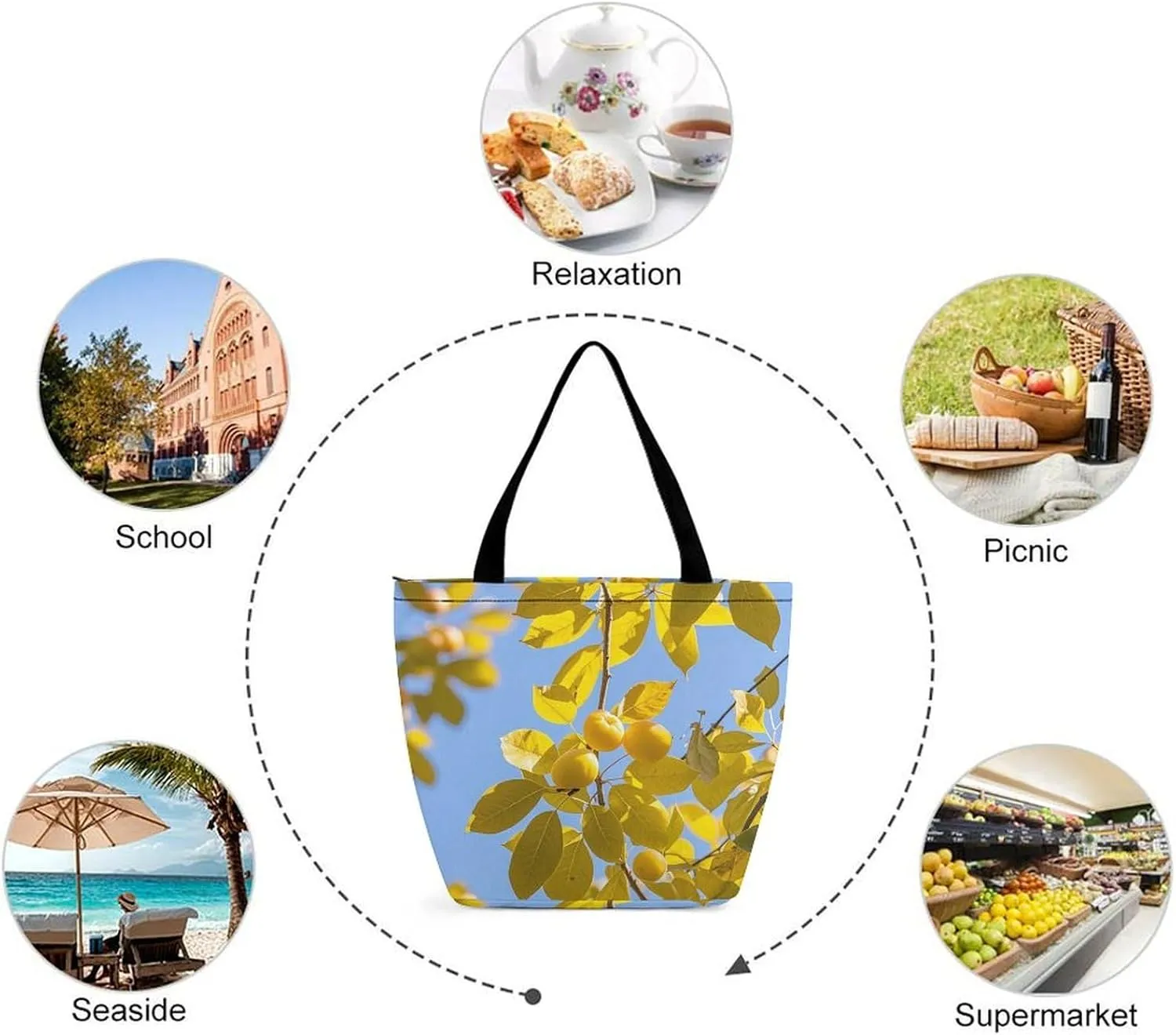 Tote Bag for Women Grocery Bag Ocean Beach Theme Foldable Shopping Bags Reusable Large Tote Bag