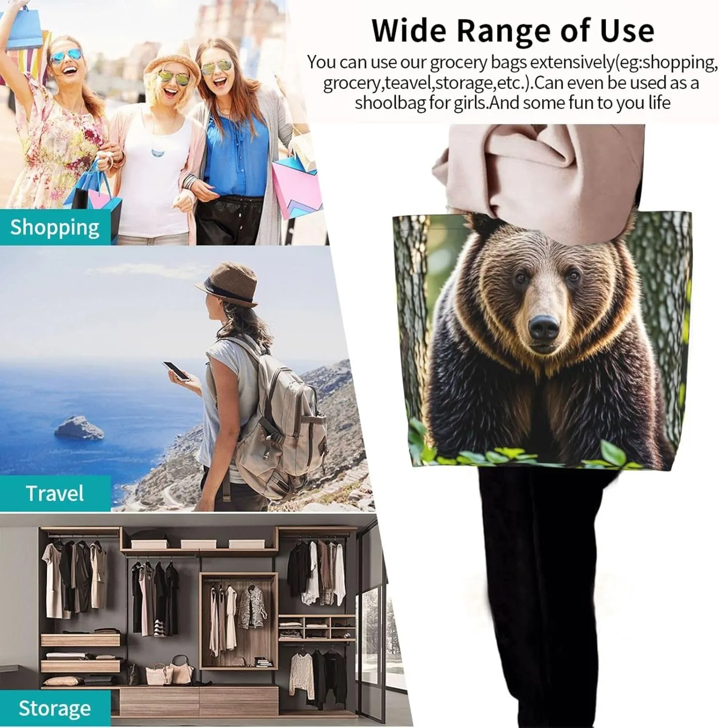 Tote Bag for Women Northern Lights Grocery Bag Foldable Shopping Bags Reusable Large Tote Bag