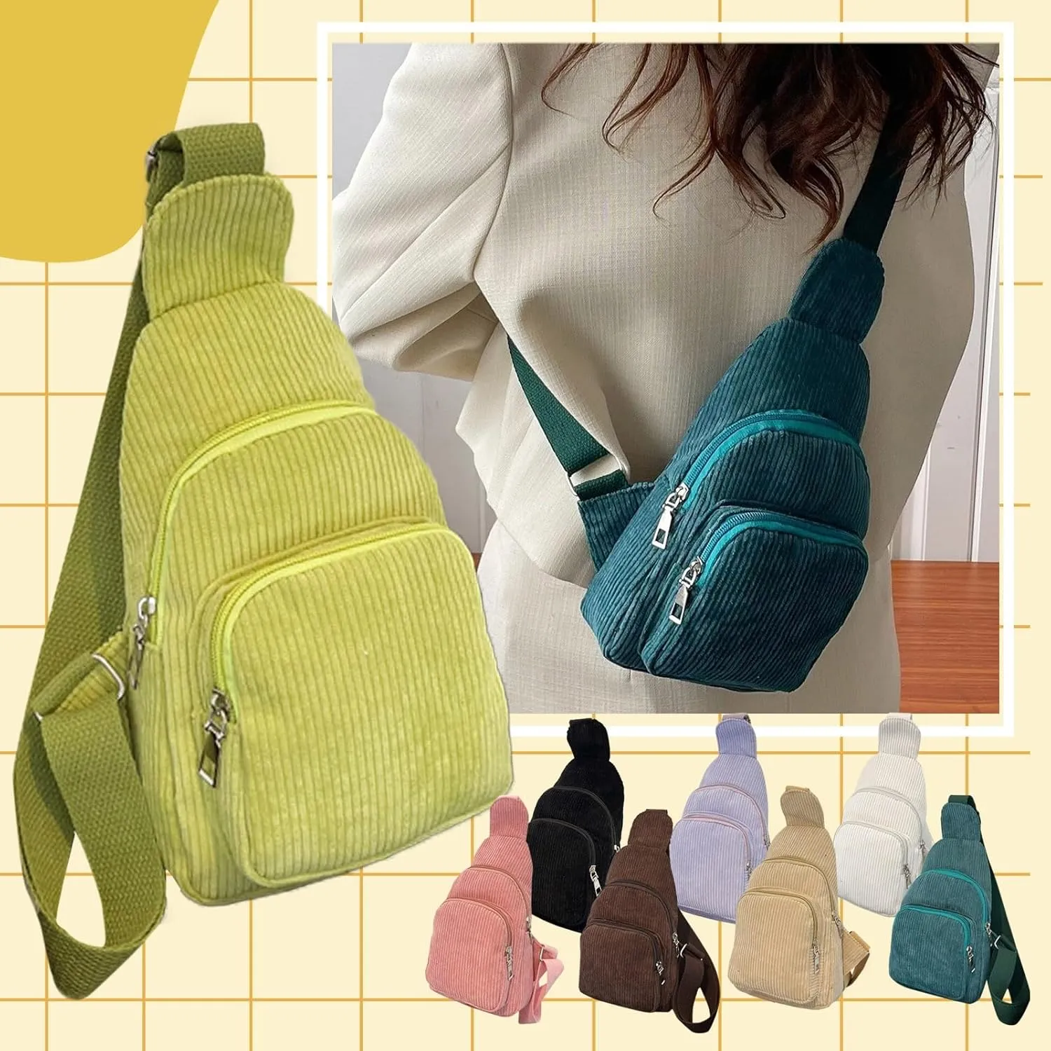 Tote Bag For Women Unisex Mini Y2K Corduroy Sling Bag Woman Shoulder Bag Chest Bag Purse Bag Package For Outdoor Sport Y