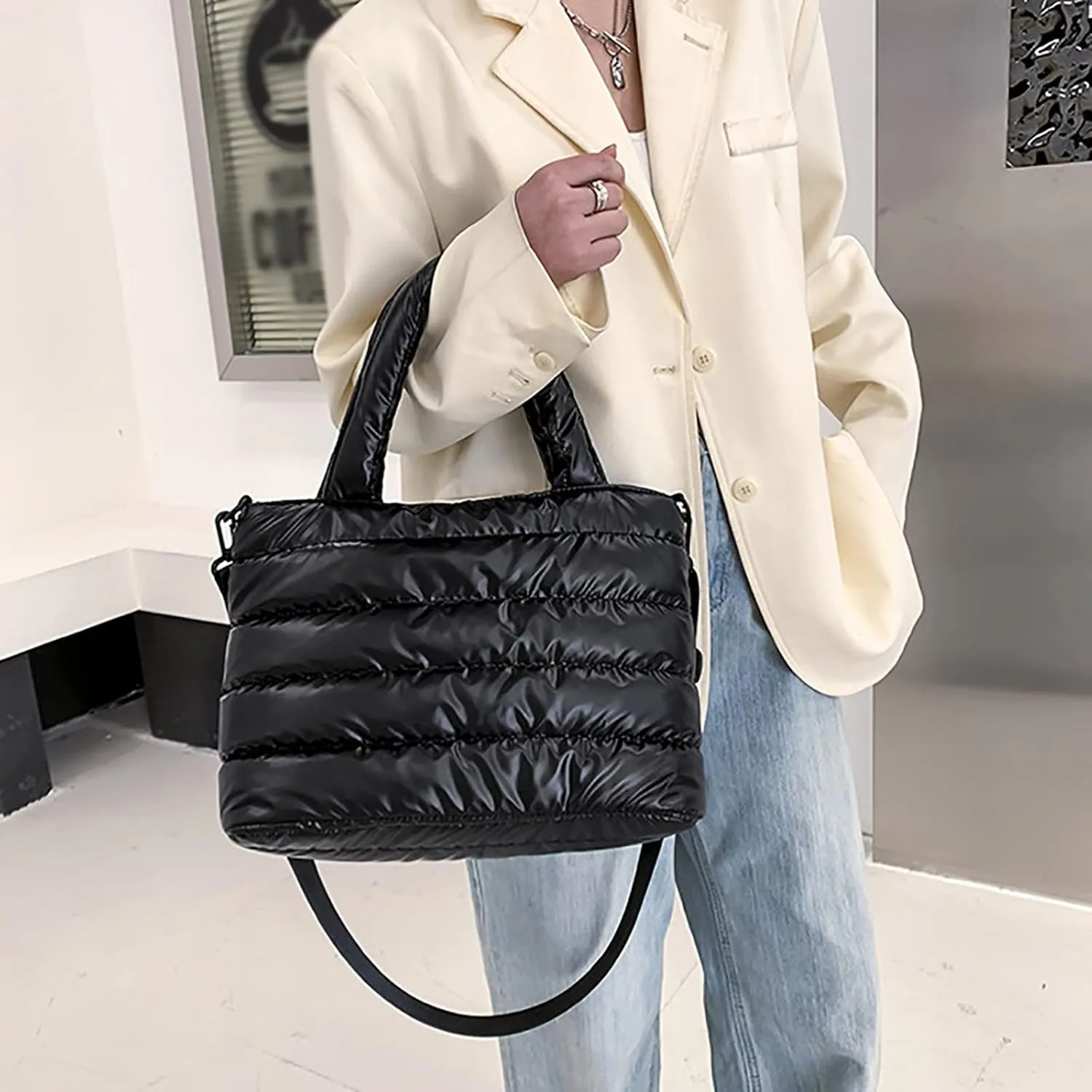 Tote Bag For Women Work Large Quilted Shoulder Bag Carryall Puffer Hobo Bag For Family Friends Travel College