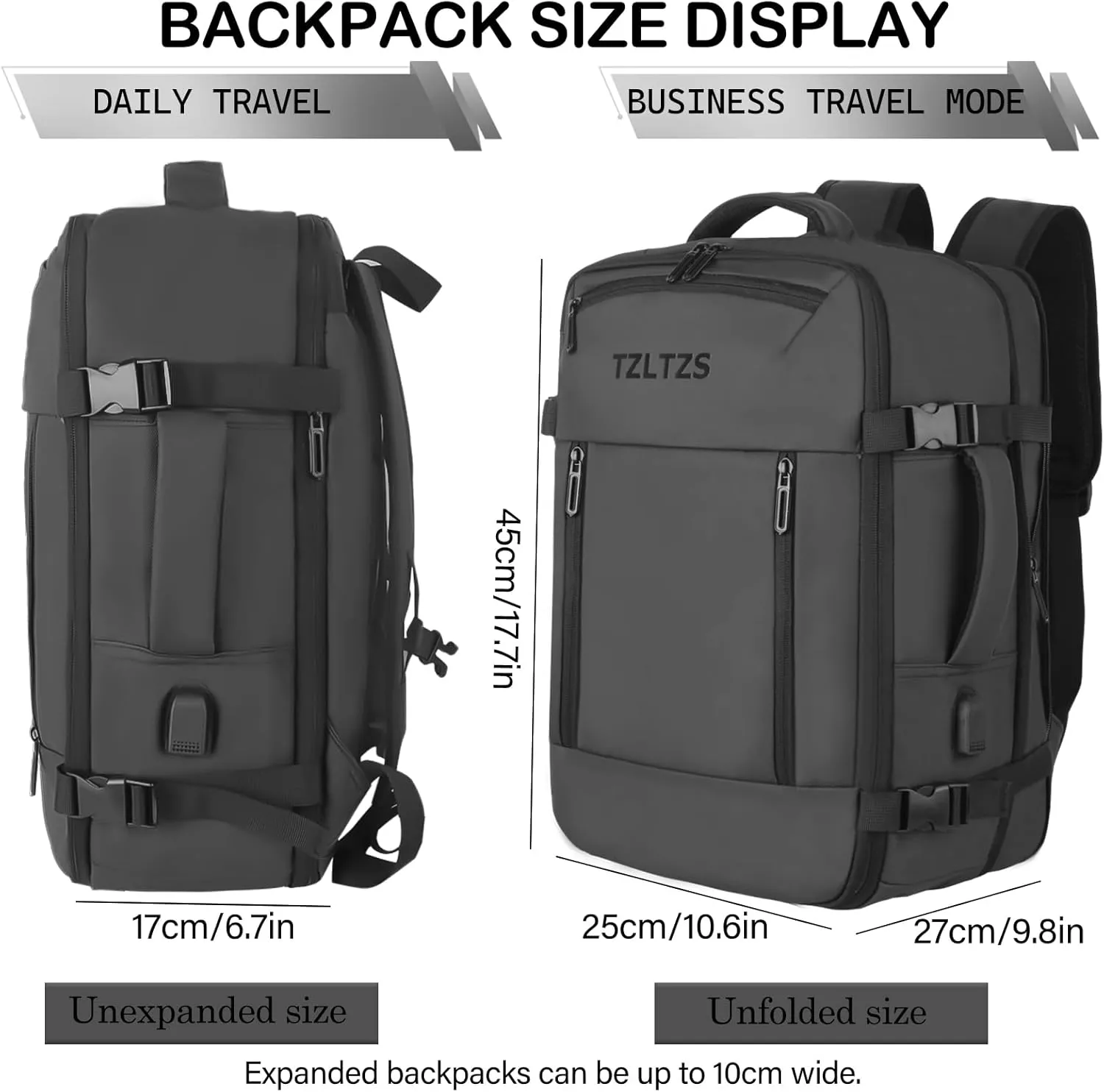 Travel Backpack, Carry-on Backpack Bag Luggage, 17.3Inch Laptop Backpack with USB Charging Port&Shoes Compartment, Anti Theft Waterproof, Casual Daypack for School Weekender Business Trip,Black