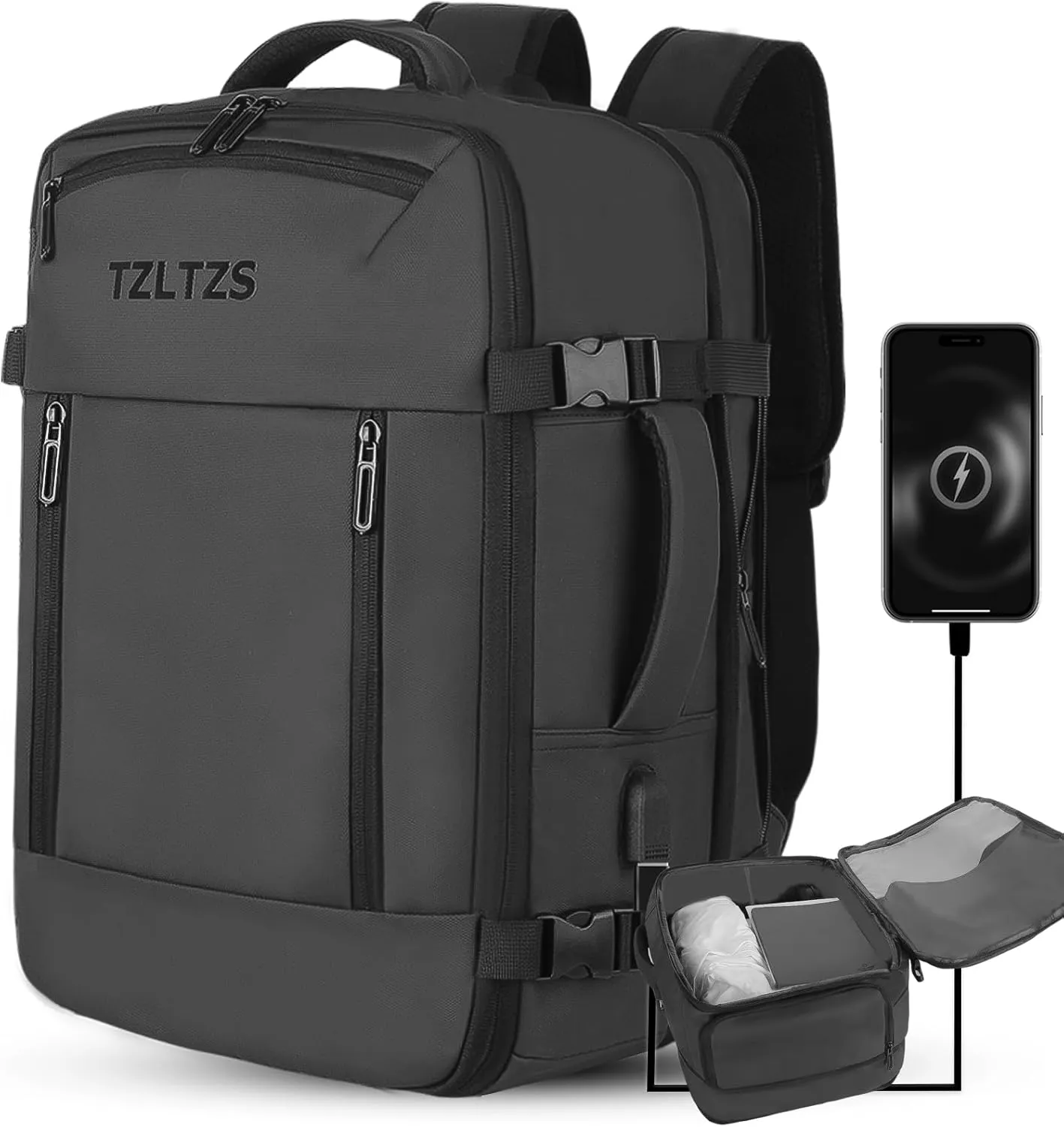 Travel Backpack, Carry-on Backpack Bag Luggage, 17.3Inch Laptop Backpack with USB Charging Port&Shoes Compartment, Anti Theft Waterproof, Casual Daypack for School Weekender Business Trip,Black