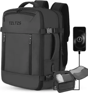 Travel Backpack, Carry-on Backpack Bag Luggage, 17.3Inch Laptop Backpack with USB Charging Port&Shoes Compartment, Anti Theft Waterproof, Casual Daypack for School Weekender Business Trip,Black