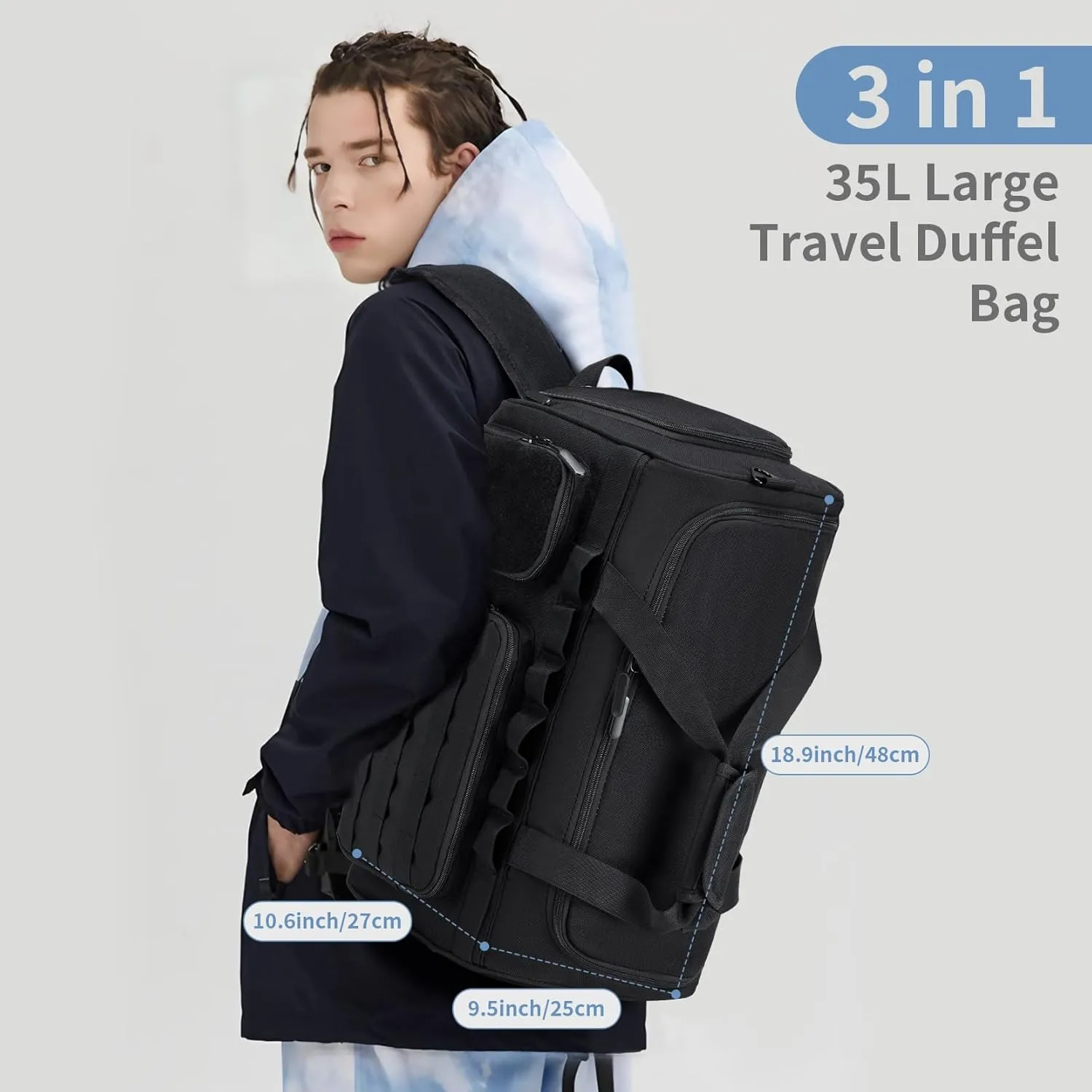 Travel Bag for Men, Gym Bag &Tactical Duffle Bag Backpack with Shoe Compartment,Weekender Overnight Range Bag for Workout Football Gym, Black