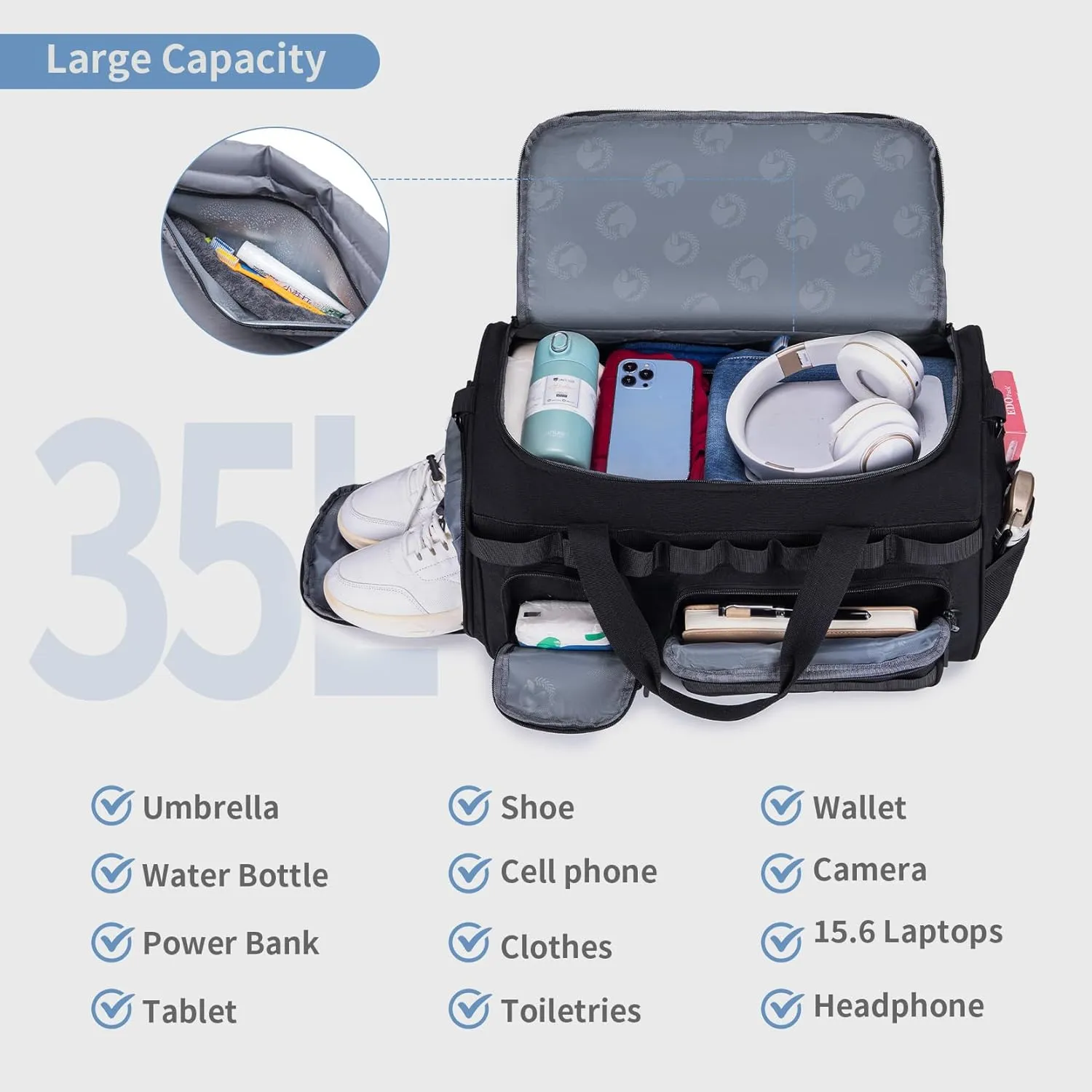 Travel Bag for Men, Gym Bag &Tactical Duffle Bag Backpack with Shoe Compartment,Weekender Overnight Range Bag for Workout Football Gym, Black