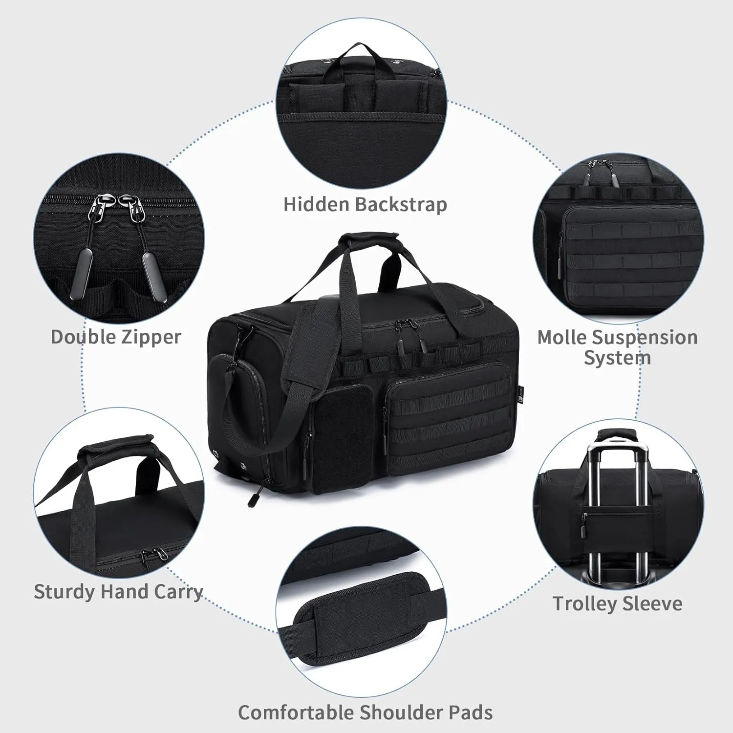 Travel Bag for Men, Gym Bag &Tactical Duffle Bag Backpack with Shoe Compartment,Weekender Overnight Range Bag for Workout Football Gym, Black