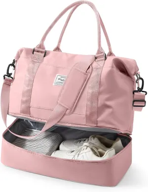 Travel Duffel Bag, 18x14x8 Inches Travel Bag Spirit with Shoes Compartment, Weekender Overnight Bag for Women with Trolley Sleeve, Carry On Bag for Airplanes Sport Tote Gym Bag Pink