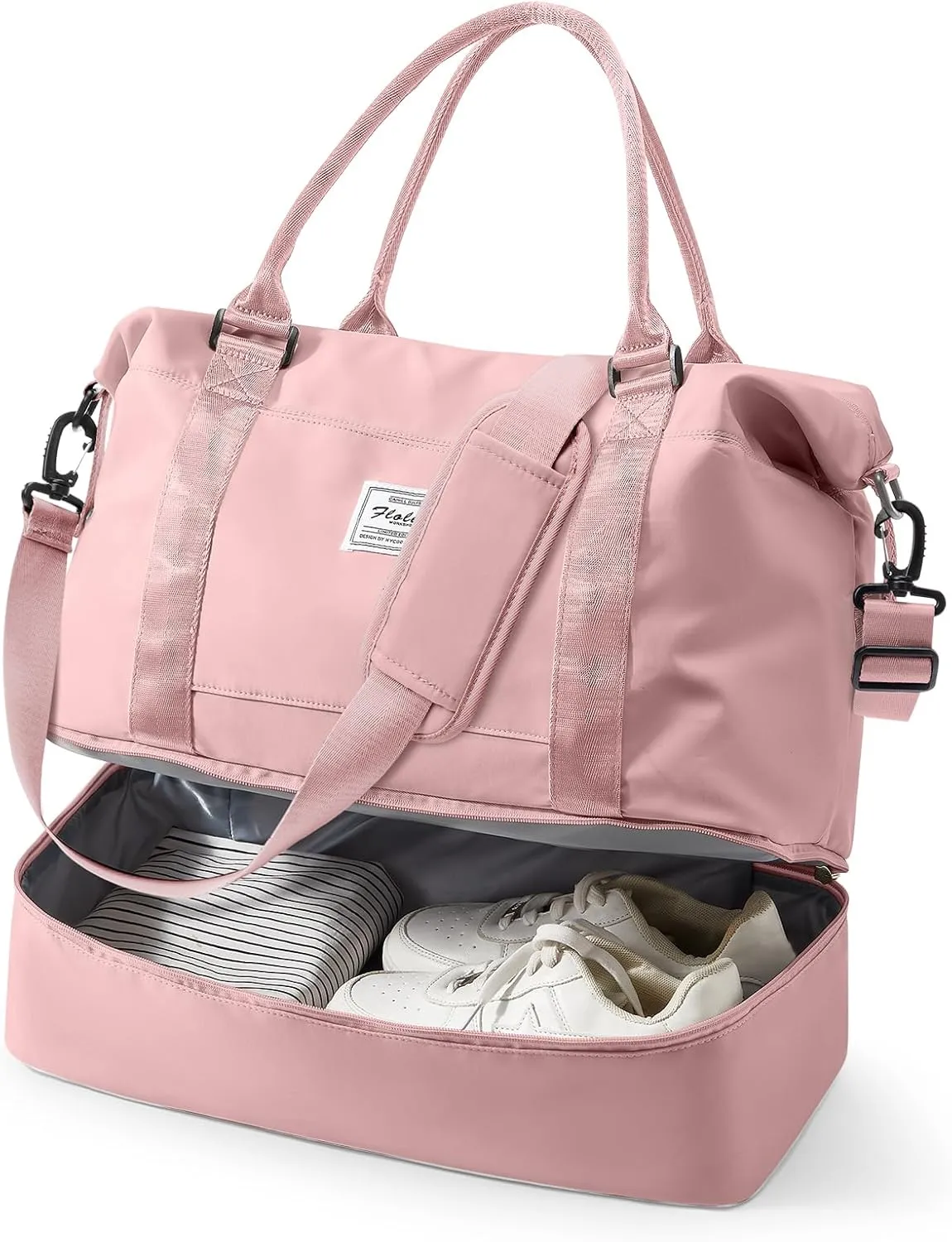Travel Duffel Bag, 18x14x8 Inches Travel Bag Spirit with Shoes Compartment, Weekender Overnight Bag for Women with Trolley Sleeve, Carry On Bag for Airplanes Sport Tote Gym Bag Pink