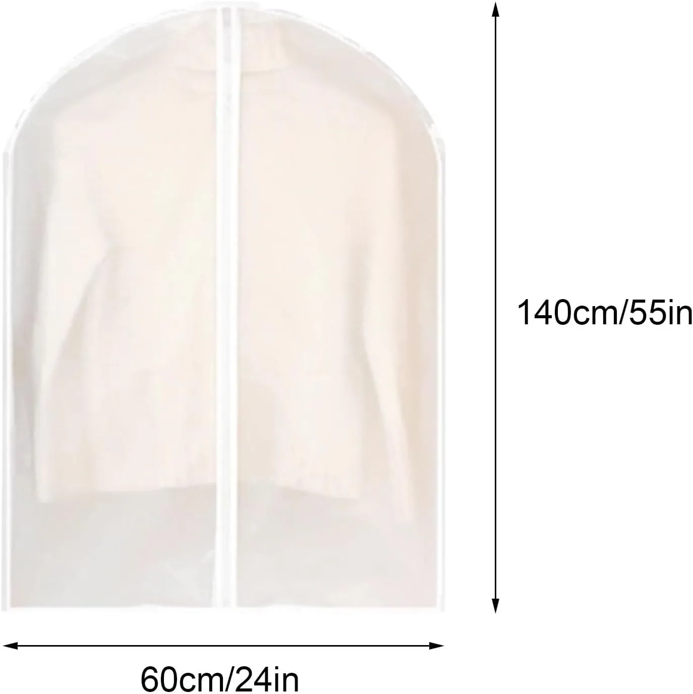 Travel Garment Bag, Plastic Clothes Covers, Thickened PEVA Material, Transparent and Visible, Suitable for Shirts, Sweaters, Jackets (5 Pieces)(60x140cm x55in)