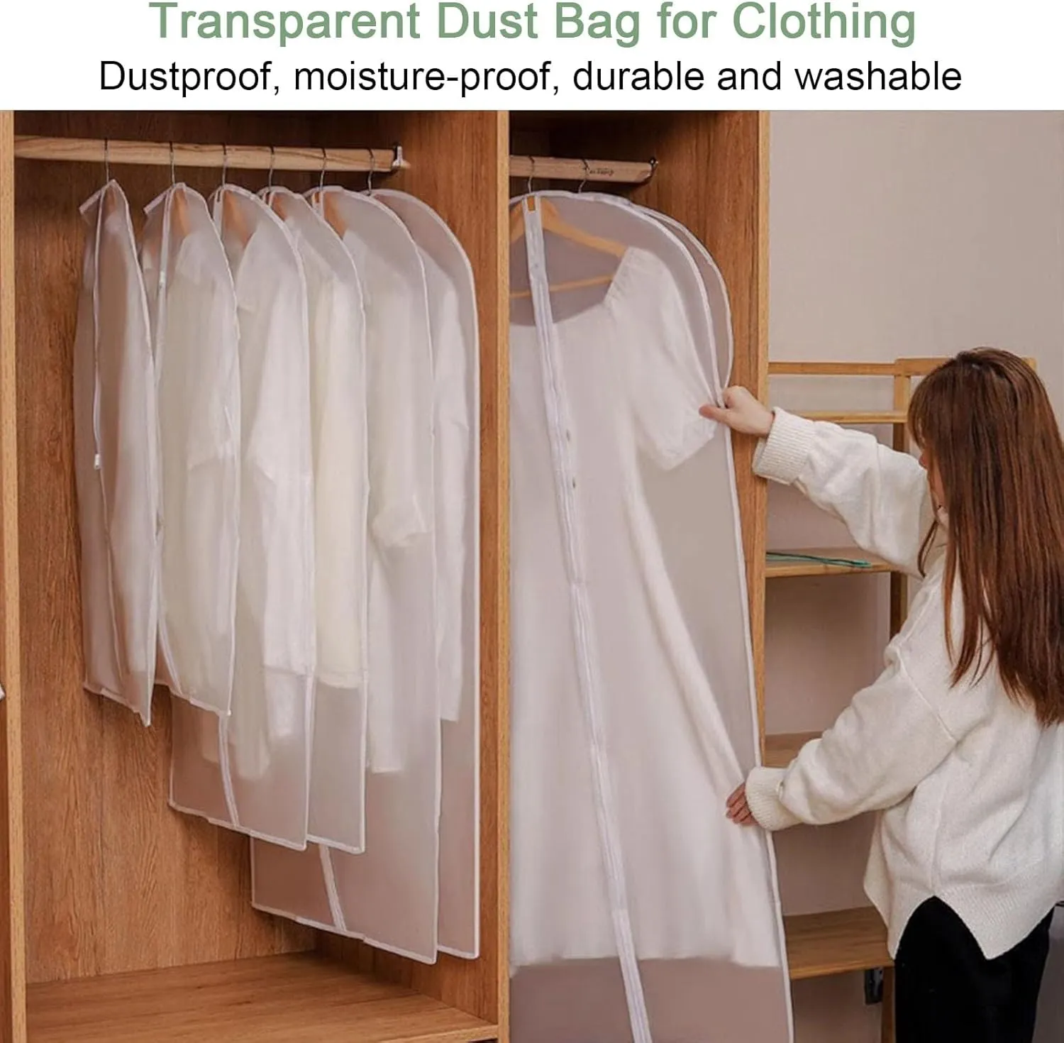 Travel Garment Bag, Plastic Clothes Covers, Thickened PEVA Material, Transparent and Visible, Suitable for Shirts, Sweaters, Jackets (5 Pieces)(60x140cm x55in)