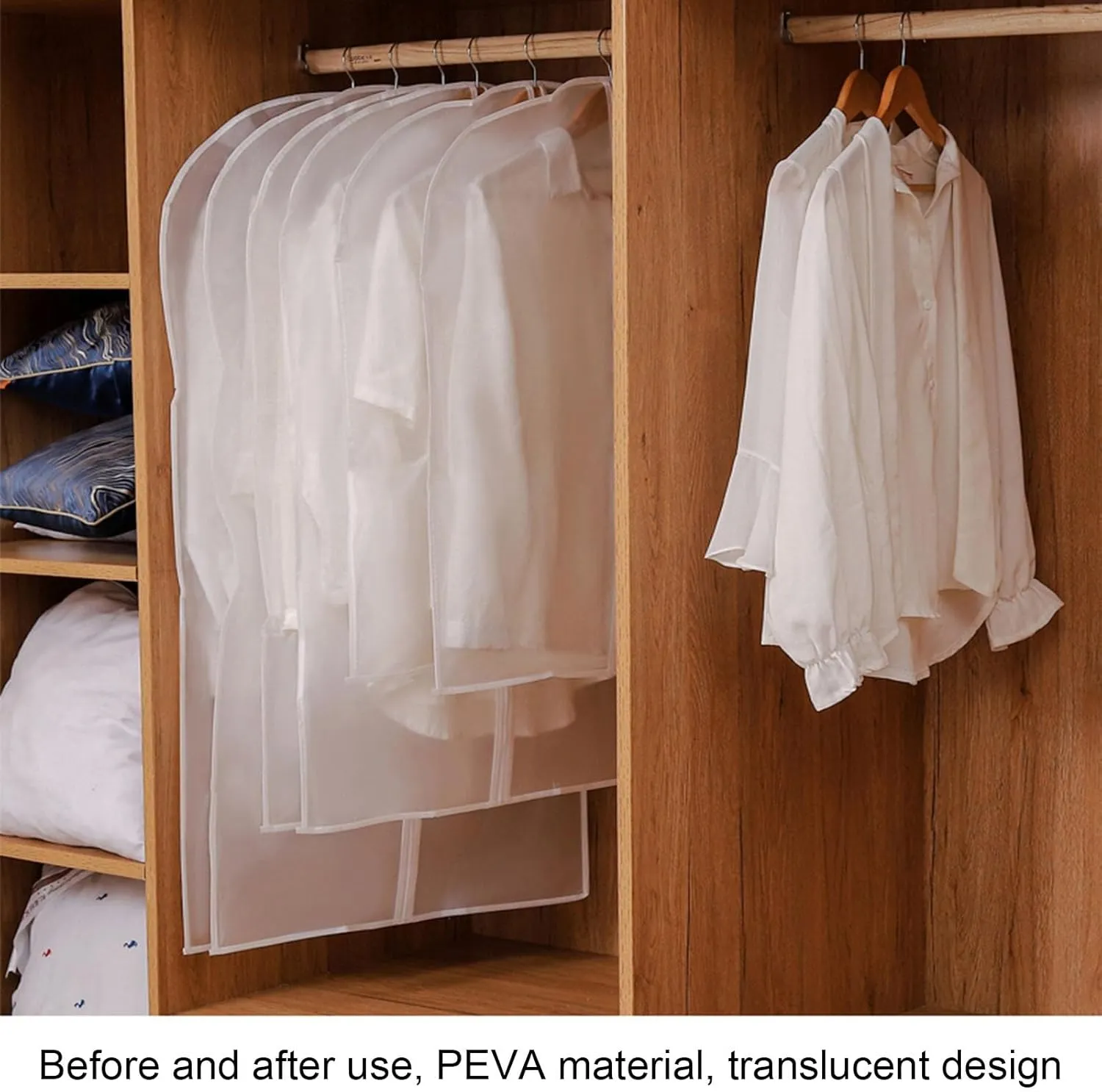 Travel Garment Bag, Plastic Clothes Covers, Thickened PEVA Material, Transparent and Visible, Suitable for Shirts, Sweaters, Jackets (5 Pieces)(60x140cm x55in)