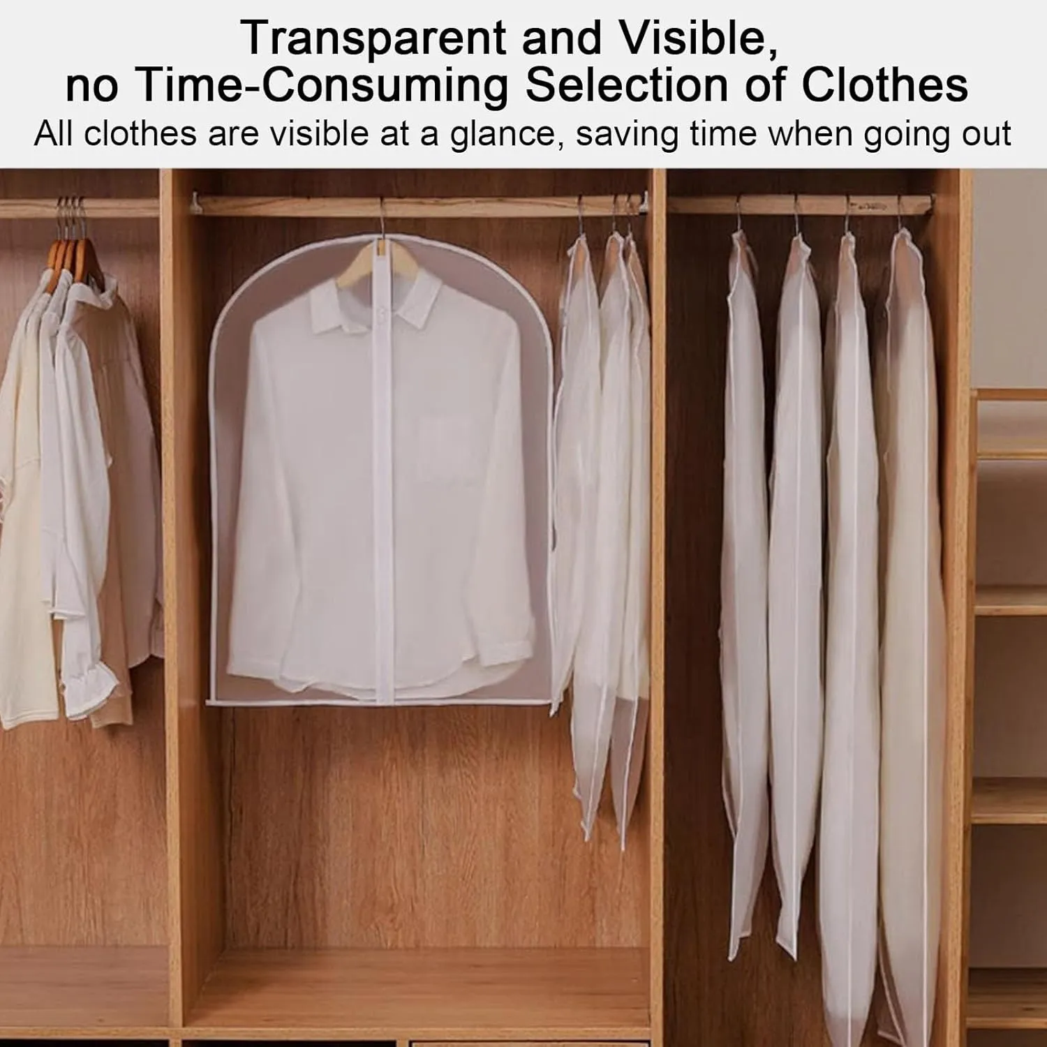 Travel Garment Bag, Plastic Clothes Covers, Thickened PEVA Material, Transparent and Visible, Suitable for Shirts, Sweaters, Jackets (5 Pieces)(60x140cm x55in)