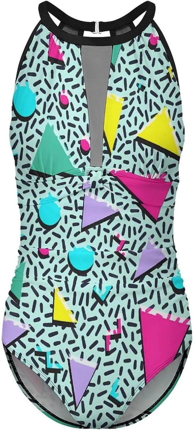Tummy Control Swimsuits for Women Slimming One Piece Bathing Suit Retro Halter Push Up Swimwear
