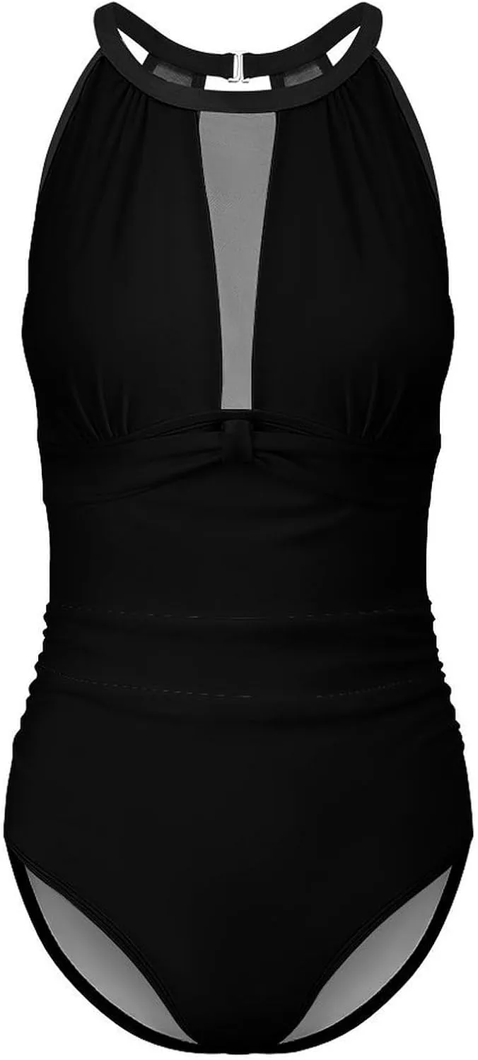 Tummy Control Swimsuits for Women Slimming One Piece Bathing Suit Retro Halter Push Up Swimwear
