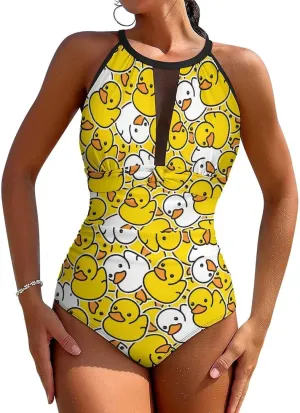 Tummy Control Swimsuits for Women Slimming One Piece Bathing Suit Retro Halter Push Up Swimwear