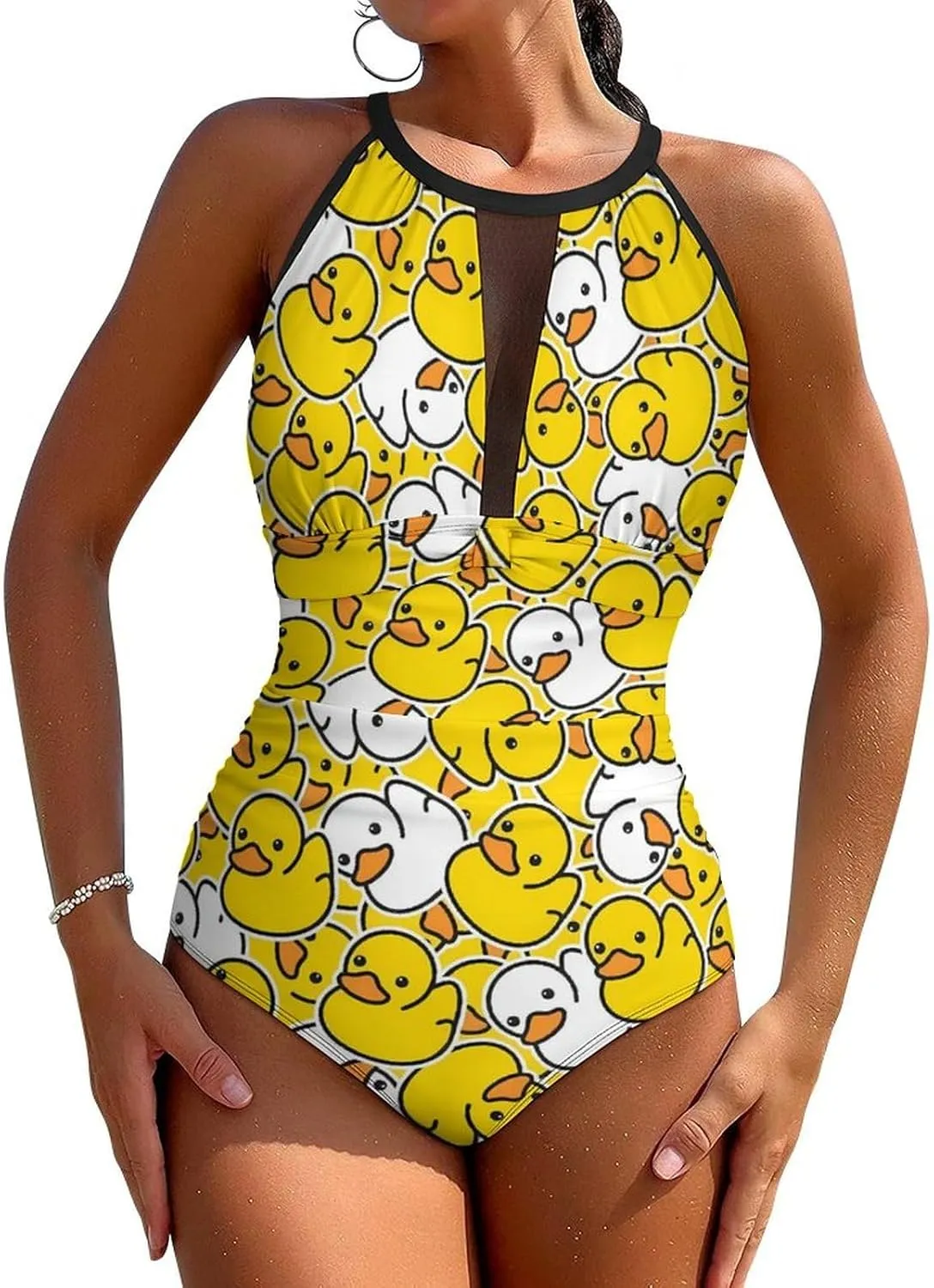 Tummy Control Swimsuits for Women Slimming One Piece Bathing Suit Retro Halter Push Up Swimwear