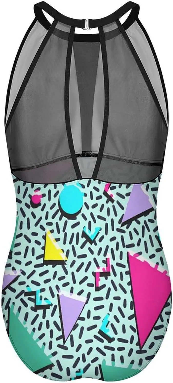 Tummy Control Swimsuits for Women Slimming One Piece Bathing Suit Retro Halter Push Up Swimwear