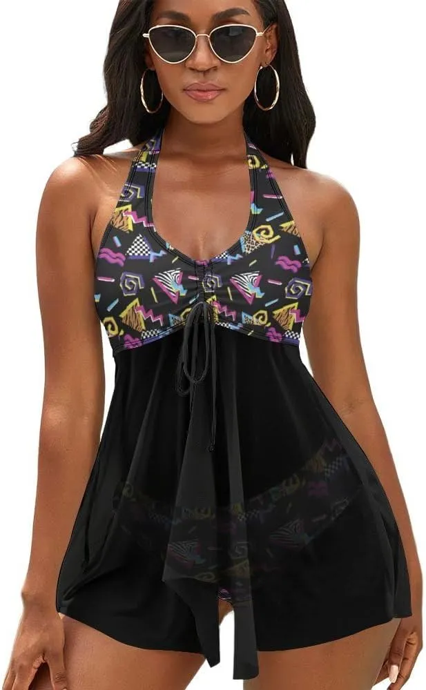 Two Piece Tankini Swimsuit for Women V Neck Ruched Tummy Control Top with Bottom Bathing Suits