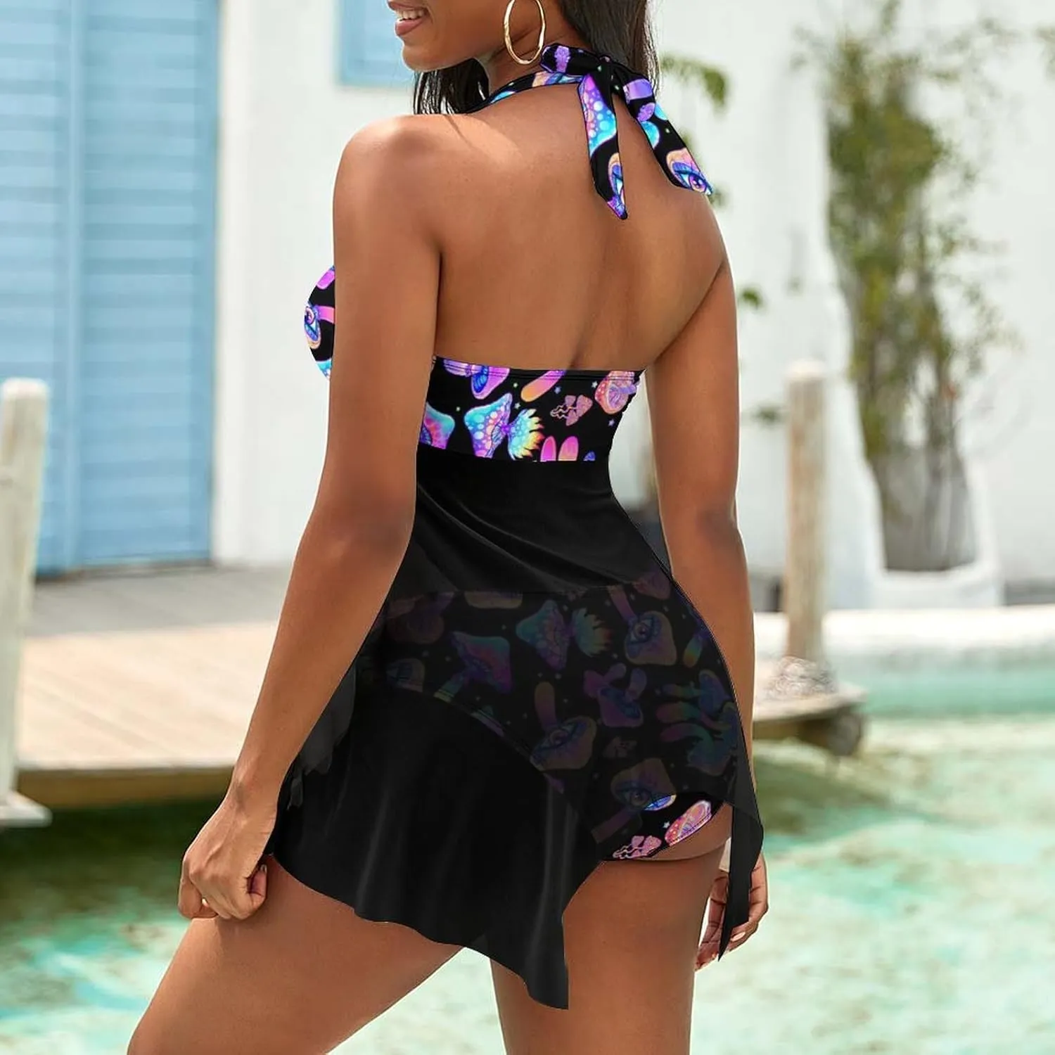 Two Piece Tankini Swimsuit for Women V Neck Ruched Tummy Control Top with Bottom Bathing Suits