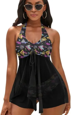 Two Piece Tankini Swimsuit for Women V Neck Ruched Tummy Control Top with Bottom Bathing Suits