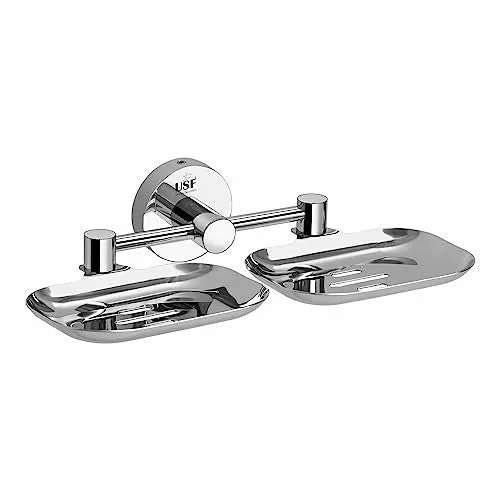 U-S-F BATH ACCESSORIES Premium 304 Grade Stainless Steel Soap Holder - Stylish and Durable Soap Dish for Bathroom, Dual Soap Tray with Modern Design (Chrome Finish, Pack of 1)