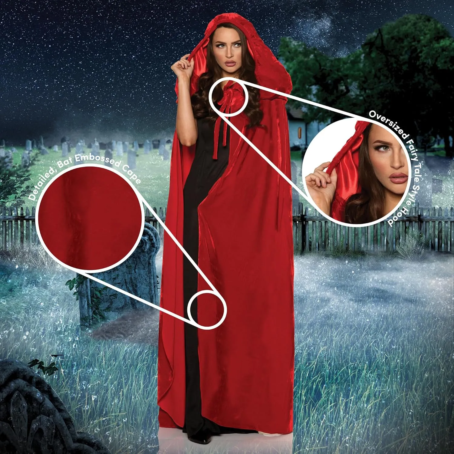 UNDERWRAPS Deluxe Cape with Hood - Halloween Capes with Hood for Adults