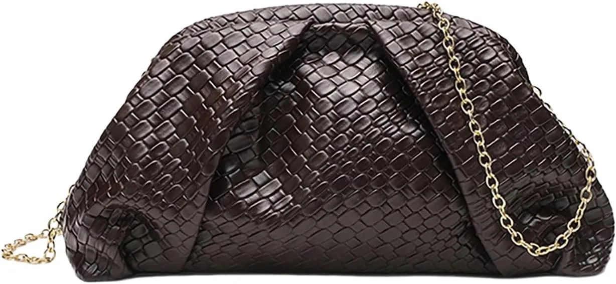 Verdusa Women's Braided Metal Chain Clutch Purses Vintage PU Leather Woven Evening Bags
