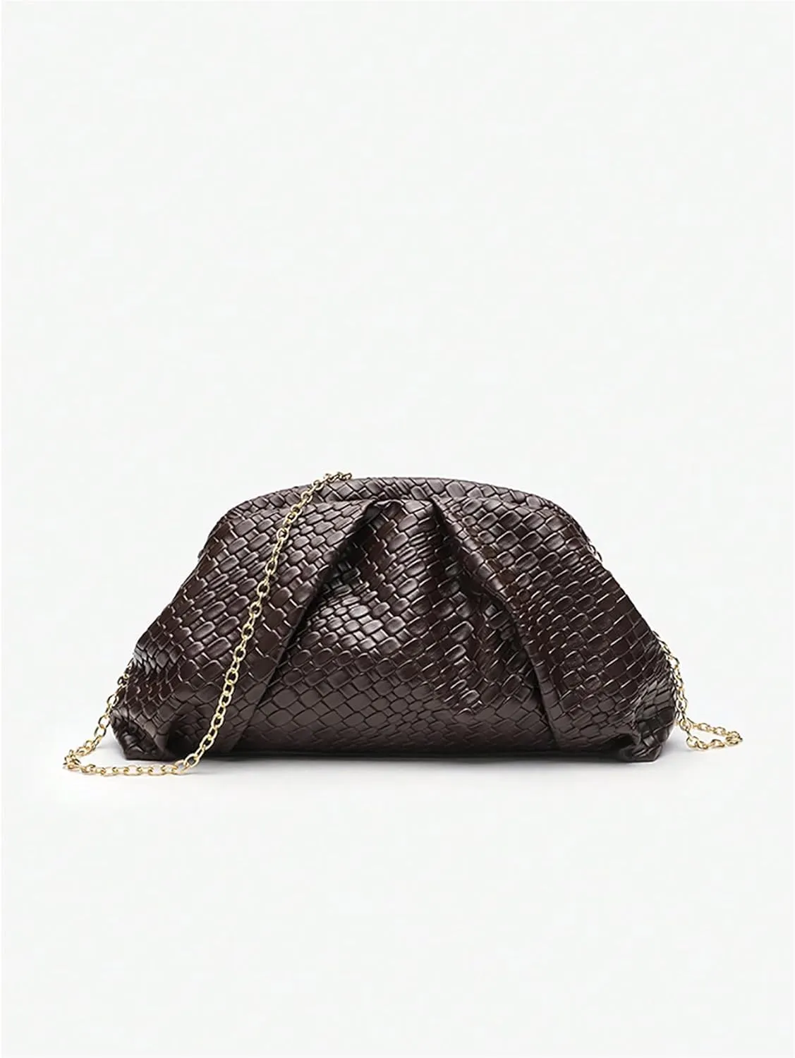 Verdusa Women's Braided Metal Chain Clutch Purses Vintage PU Leather Woven Evening Bags