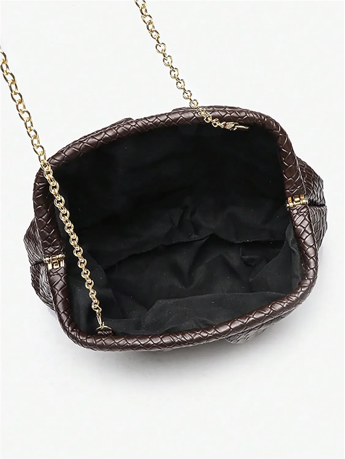 Verdusa Women's Braided Metal Chain Clutch Purses Vintage PU Leather Woven Evening Bags