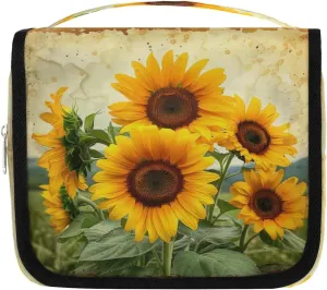 Vintage Sunflowers Hanging Travel Toiletry Bag Cosmetic Bag Portable Wash Bag with Hook for Bathroom Accessories Toiletries Cosmetics