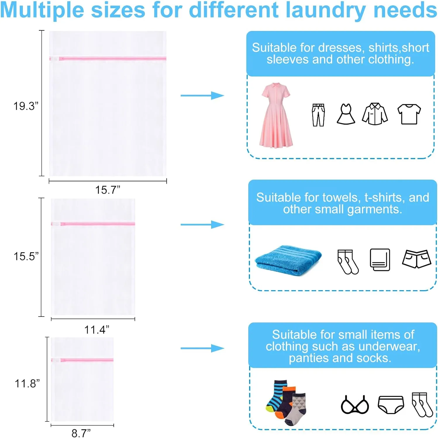 vivinin 6 PCS Mesh Laundry Bags for Delicates, 3 Size Laundry Bag with Premium Zipper, Laundry Bags Mesh Wash Bags for Travel Organizing, Delicate Laundry Bag With Premium(2 Large, 2 Medium, 2 Small)