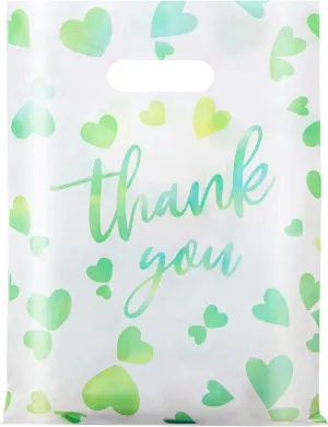 WAKAKO Thank You Plastic Shopping Bags with Handles, 13.7" x 9.8" Extra Thick Bulk Merchandise Gift Bags for Small Business Store Boutique Clothing, 50 Pack