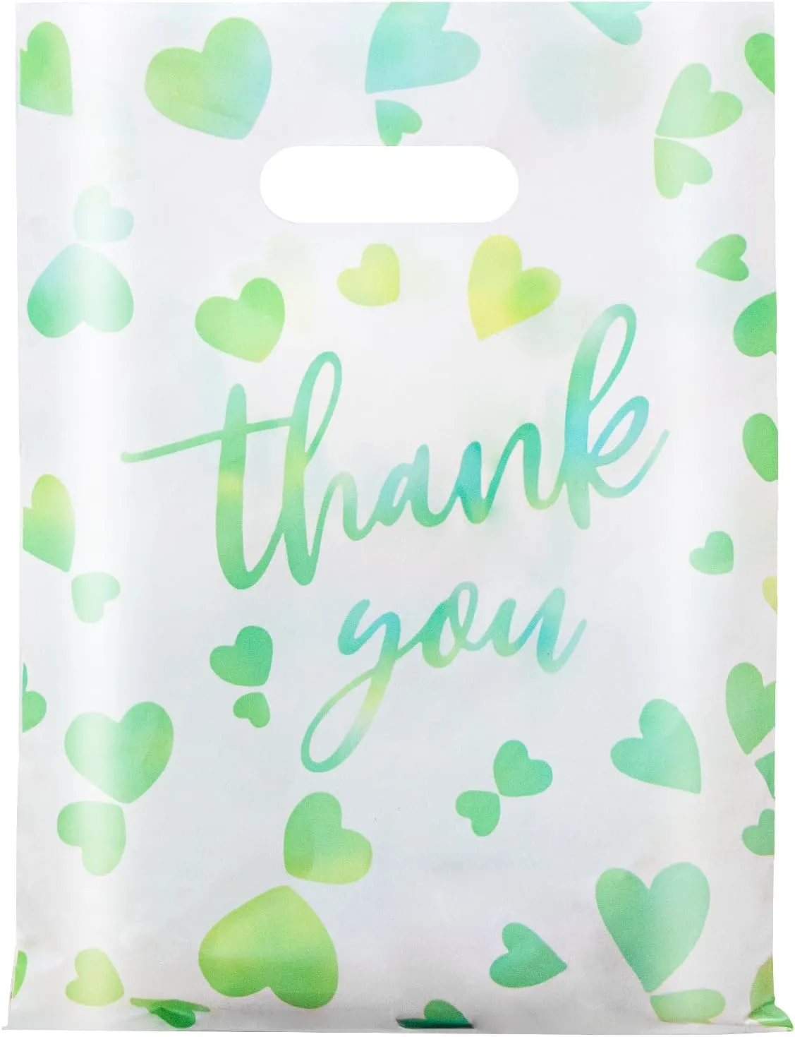 WAKAKO Thank You Plastic Shopping Bags with Handles, 13.7" x 9.8" Extra Thick Bulk Merchandise Gift Bags for Small Business Store Boutique Clothing, 50 Pack
