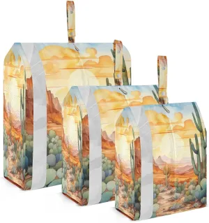 Watercolor Landscape Cactus Compression Packing Cubes Suitcase Organizer Bags Set for Travel Cubes for Women Travel Accessories