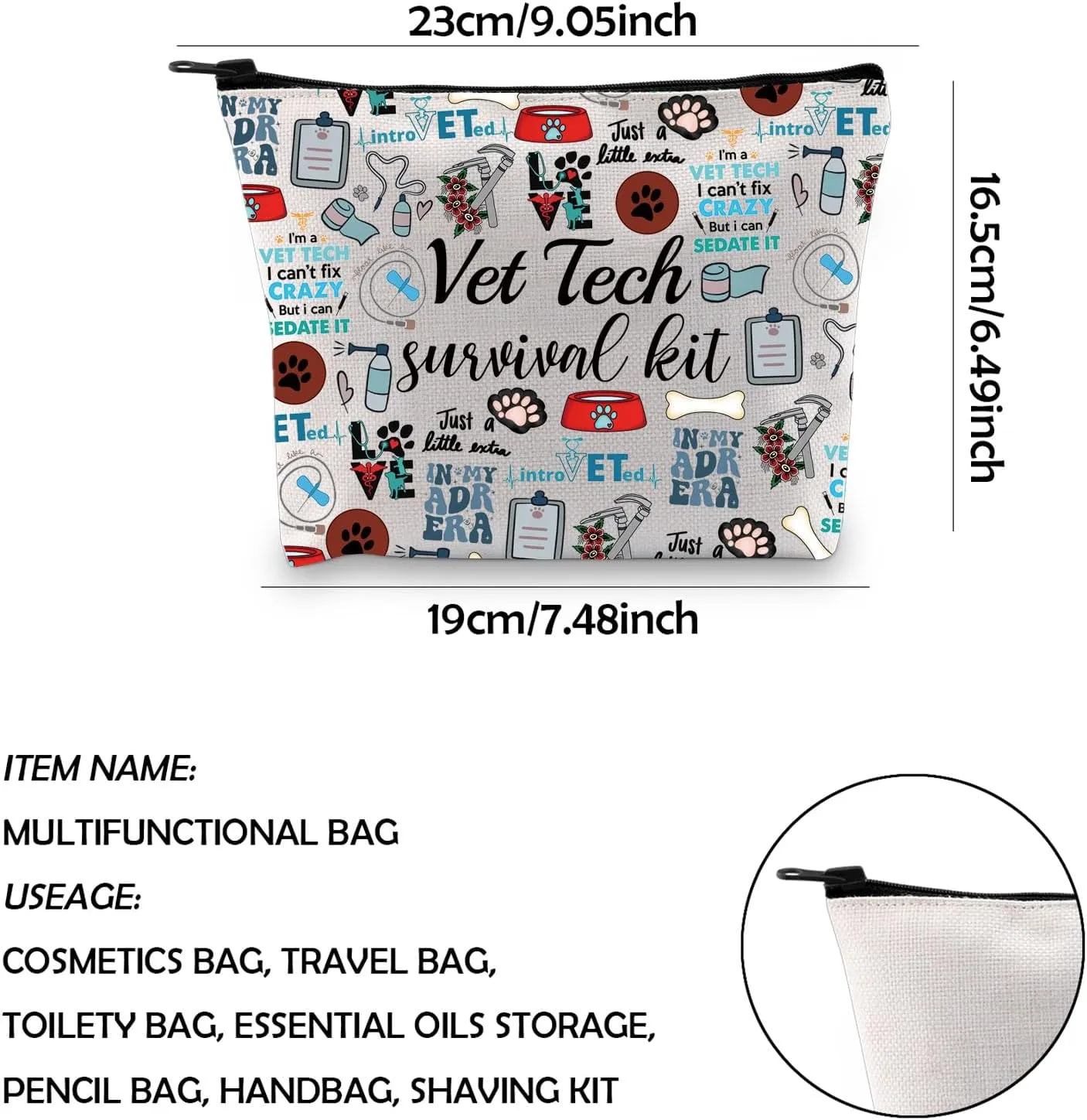 WCGXKO Veterinary Technician Gift Vet Tech Survival Kit Portable Travel Accessories Toiletry Bag Makeup Bag (ADR ERA)