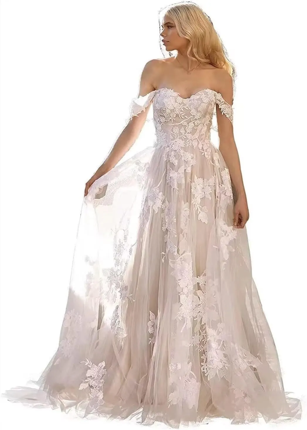 Wedding Dresses for Bride 2024 Boho Beach Lace Appliques Mermaid Beaded V Neck Bridal Gown for Women with Train