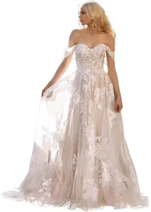 Wedding Dresses for Bride 2024 Boho Beach Lace Appliques Mermaid Beaded V Neck Bridal Gown for Women with Train