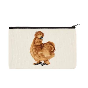 WIRESTER Canvas Zipper Makeup Bag, Cosmetic Pouch, Organizer Case for Women Girl, Multi-Purpose Travel Cosmetic Bag - Brown Silkie Chicken