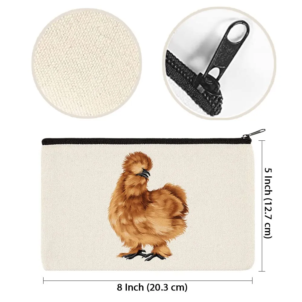 WIRESTER Canvas Zipper Makeup Bag, Cosmetic Pouch, Organizer Case for Women Girl, Multi-Purpose Travel Cosmetic Bag - Brown Silkie Chicken